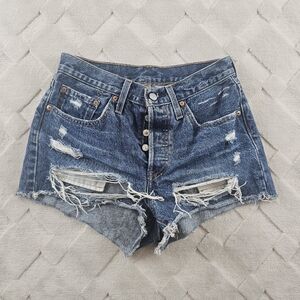 Levi's Distressed 501 Blue Denim Shorts Womens 26 Western Cowgirl